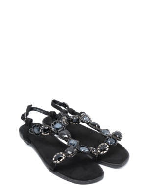 F2322-3 BLACK NERO SANDALO STRASS TACCO BASSO – GALIA