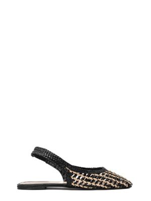 D41001 NERO BLACK GOAT SANDALO SLINGBACK INTRECCIATO-INUOVO