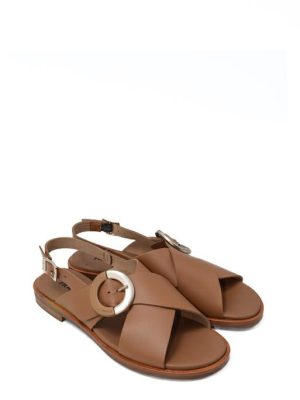 85P6 LONDON-S CUOIO SANDALO FASCE INCROCIATE+FIBBIA - FRAU