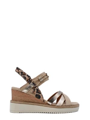 28357-44-445 TAN COMB LEOPARD SANDALO ZEPPA ALTA - TAMARIS