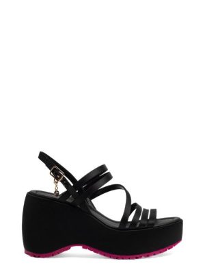BUBBLE SATIN NERO SANDALO ZEPPA ALTA - FORNARINA GLAM