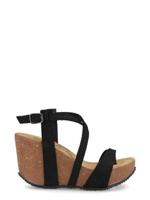 29A809 NABUK NERO SANDALO ZEPPA ALTA -BIONATURA