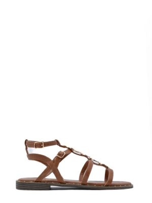 9246 SOFT MARRONE SANDALO CON FOGLIE TACCO BASSO - KHARISMA
