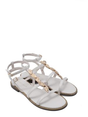 9246 SOFT OFF WHITE SANDALO CON FOGLIE TACCO BASSO-KHARISMA