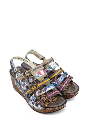 DINO 0523 GRIS GRIGIO SANDALO 5 FIBBIE ZEPPA MEDI-LAURA VITA