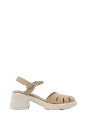 E-7110 NABUK SAND SABBIA SANDALI TACCO MEDIO - WONDERS