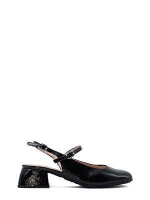 D-1222 LACK NEGRO NERO SLINGBACK TACCO BASSO - WONDERS