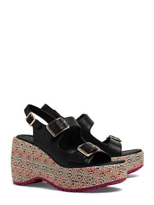 BUBBLE MILA BLACK SANDALO ZEPPA ALTA 2 FIBBIE-FORNARINA GLAM