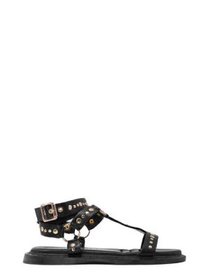 J-143 BLACK NERO SANDALO BASSO CON BORCHIE - JANET & JANET