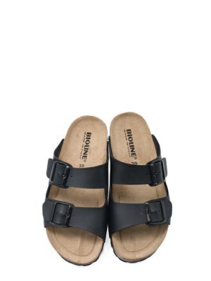 420 NERO CIABATTA BIO 2 FIBBIE IN NABUK UNISEX - BIOLINE