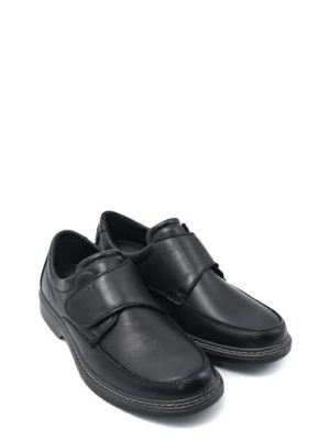 77116 00 PELLE NERO SCARPA CONFORT CON STRAPPO DA UOMO-ENVAL