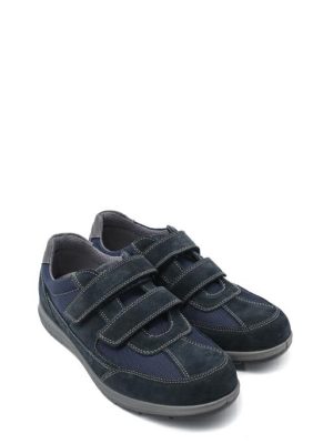 77132 11 PELLE+TESSUTO BLU SCARPA STRAPPO DA UOMO - ENVAL