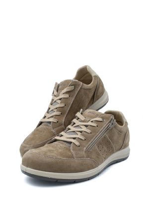 77133 11 PELLE+TESSUTO BEIGE SCARPA LACCI+ZIP UOMO - ENVAL